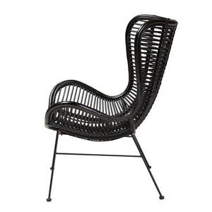 English Elm Modern Handcrafted Rattan Accent Chair with Black Metal Frame for Boho Living Spaces B2750P470080