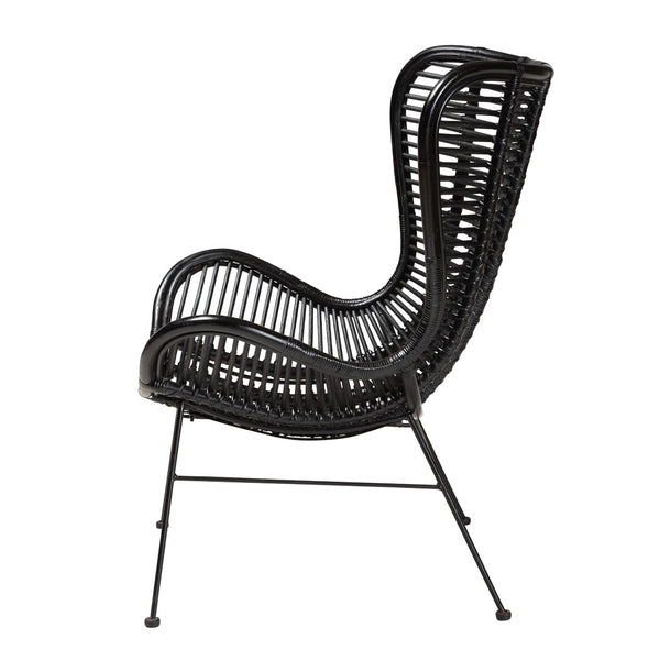 English Elm Modern Handcrafted Rattan Accent Chair with Black Metal Frame for Boho Living Spaces B2750P470080