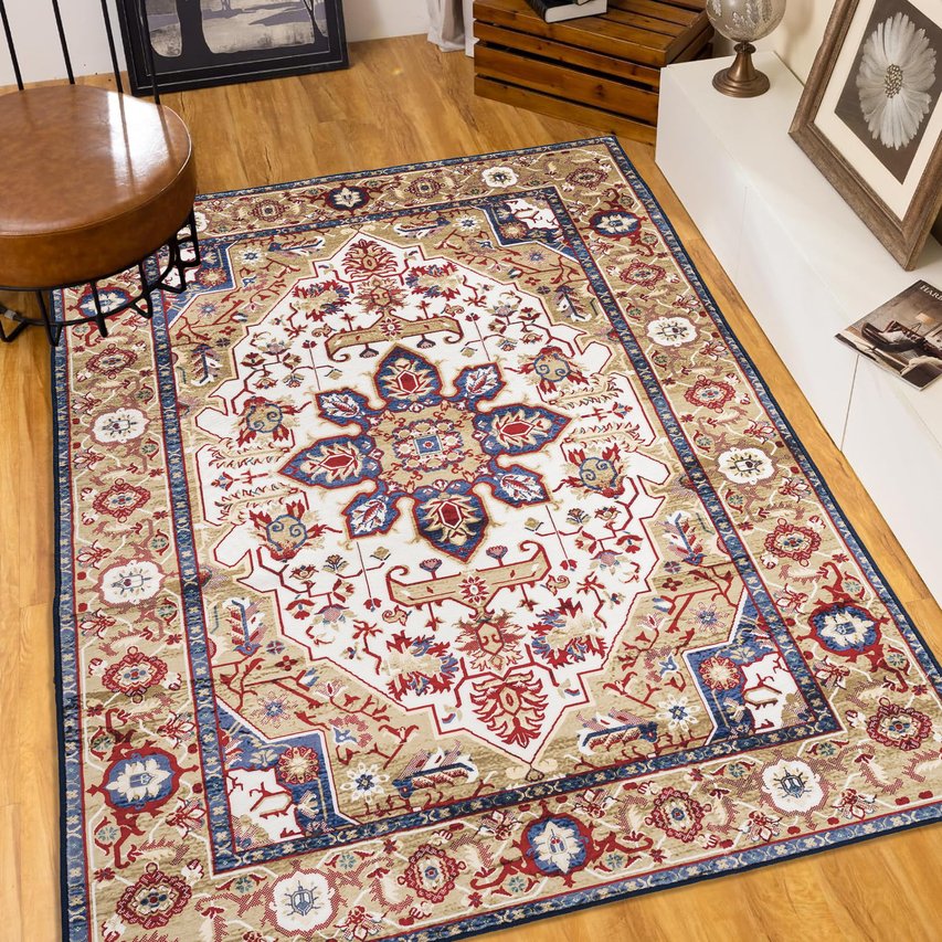 English Elm Area Rug 6X9 Vintage Bohemia Floral Design - Machine Washable, Non-Slip, Perfect For Any Room W2907P265124