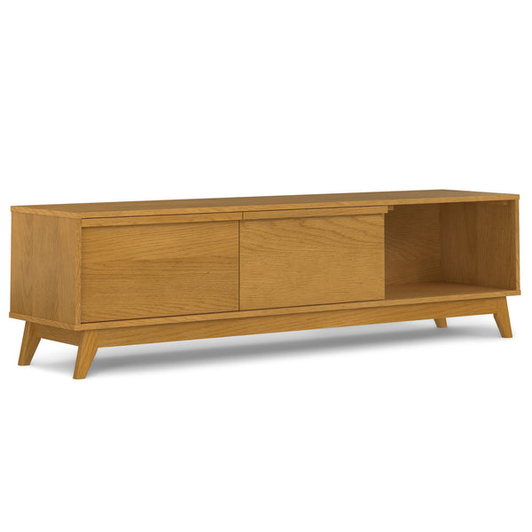 English Elm Lennon 72 inch Low TV Stand with Solid Wood Veneer, Mid-Century Modern, Cable Management, Durable Finish Oak B136P261847