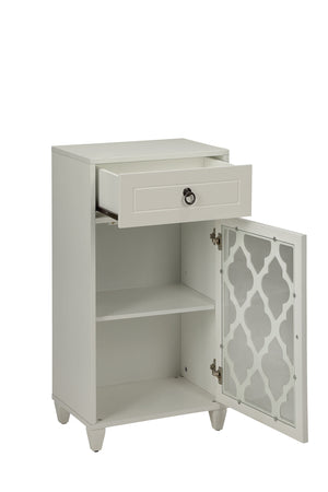 English Elm Ceara White Finish Accent Table with Drawer & Glass Door, Tapered Legs, Compact Storage and Style B2726P270524