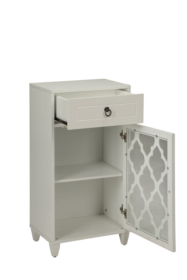 English Elm Ceara White Finish Accent Table with Drawer & Glass Door, Tapered Legs, Compact Storage and Style B2726P270524