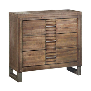 English Elm Reclaimed Oak Nightstand with 3 Drawers, Felt-Lined Top, Smooth Metal Glides & Nickel Accents B062P186503