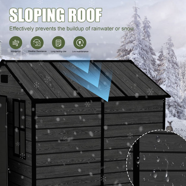 English Elm Campcraft Resin Storage Shed 6x6 Ft Polypropylene Waterproof Outdoor Wood Grain W1598S00029