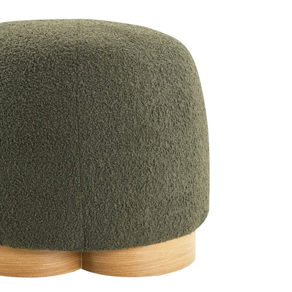 English Elm Fully Assembled Round Teddy Fabric Ottoman Plush Foam Seat Bedroom Entryway Accent Olive Green W2671P386674