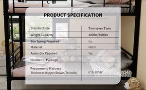 English Elm Twin Metal Bunk Bed For Kids - Space-Saving, Durable, Convertible, Safety-First Design, Easy Assembly W1935P279723-GIGA