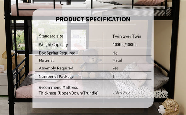 English Elm Twin Metal Bunk Bed For Kids - Space-Saving, Durable, Convertible, Safety-First Design, Easy Assembly W1935P279723-GIGA