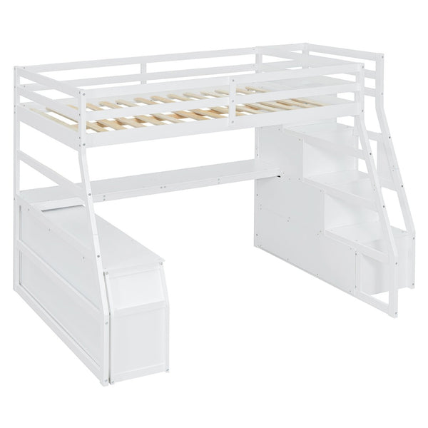 English Elm Full Size Kids Loft Bed with Integrated Desk Seven Drawers and Open Shelving White LT000649AAK-3