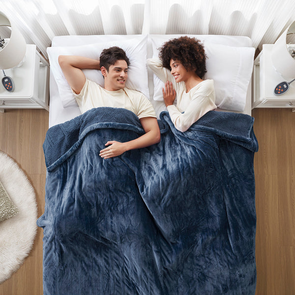 JLA Home Beautyrest - Blanket Beautyrest Heated Electric Throw with Secure Comfort, Reversible Plush, 20 Temps & Auto-Off Indigo BR54-0649
