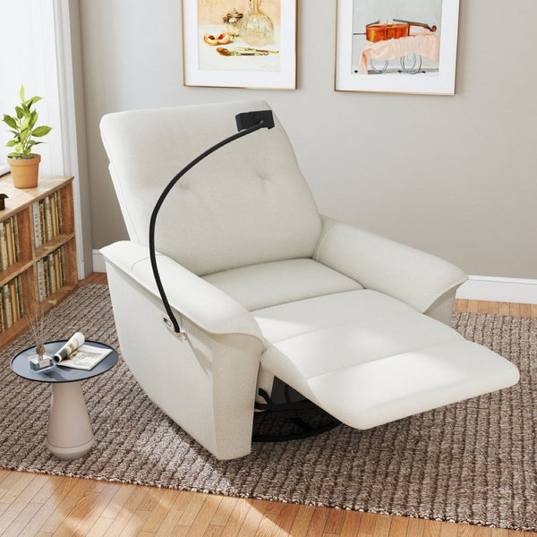 English Elm 270° Swivel Power Recliner Velvet Glider Rocker with Usb Ports for Living Room Beige W1028S00058