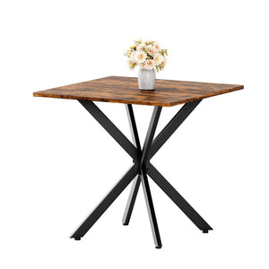 English Elm Rustic Square End Table Steel X Frame Base Wood Grain Top for Living Room or Office Rustic Brown W1820P404205
