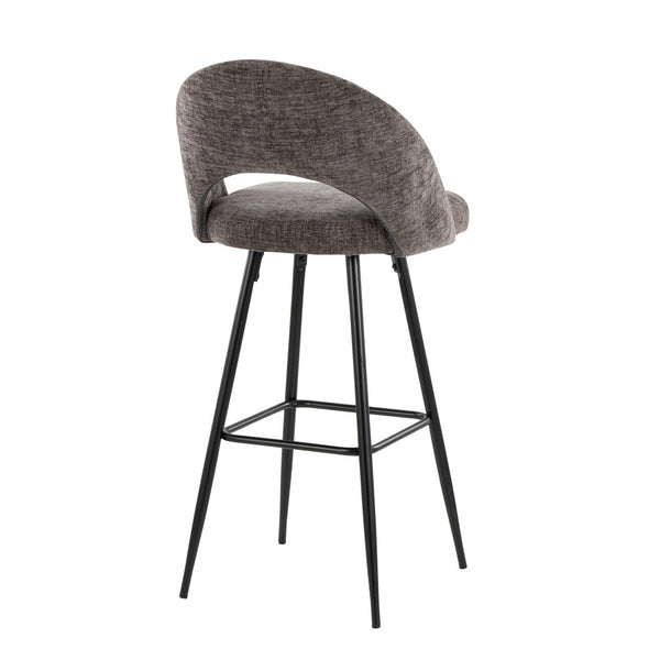 English Elm Fixed-height Metal Frame Barstools with Upholstered Seats and Geometric Footrest Set of 2 Dark Grey B202S01938