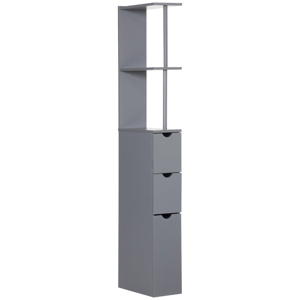 English Elm HOMCOM 54" Tall Bathroom Cabinet – Narrow Freestanding Linen Tower with Shelves, Drawers, Wall-Secure Gray W2225P173991