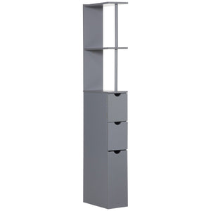 English Elm HOMCOM 54" Tall Bathroom Cabinet – Narrow Freestanding Linen Tower with Shelves, Drawers, Wall-Secure Gray W2225P173991