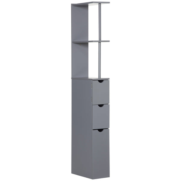 English Elm HOMCOM 54" Tall Bathroom Cabinet – Narrow Freestanding Linen Tower with Shelves, Drawers, Wall-Secure Gray W2225P173991