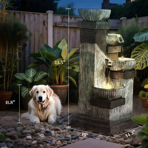 English Elm Outsunny 4-tier Resin Cascading Bowl Waterfall Fountain with Led Lights for Patio W2225P485602