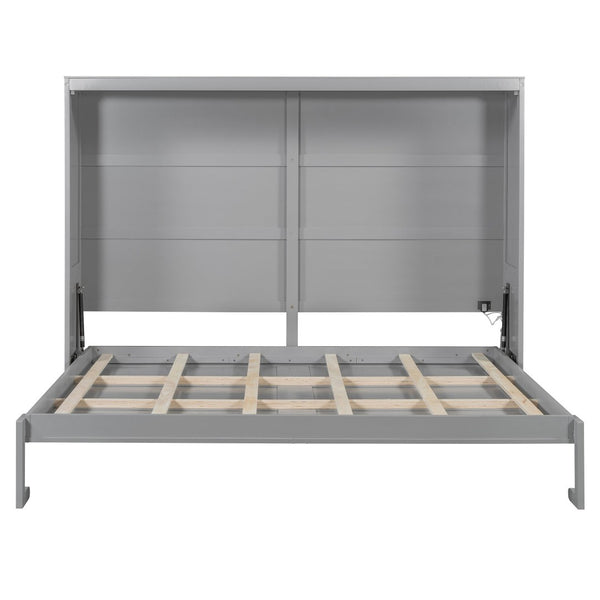English Elm Queen Murphy Wall Bed with Led Lighting Modern Cabinet Style for Small Spaces LP000973AAE