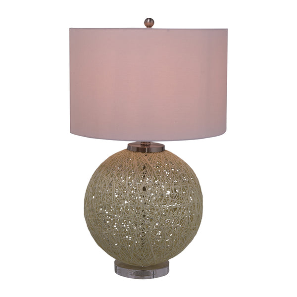 English Elm D16.1''xH26'' Estella Round Table Lamp with Beige Cross-Hatch Base and Natural Linen Shade for Cozy Reading W2078P395553