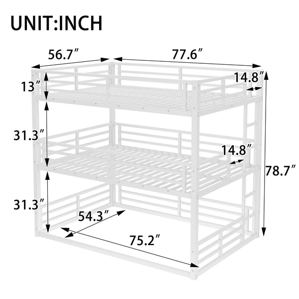 English Elm Full Triple Bunk Bed - Sturdy Metal Frame With Safety Guardrails, Space-Saving, Noise-Reducing Design W1580S00166