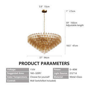 English Elm 37" Gold 14-Light Modern Chandelier with Tiered Smoke Glass Shades, LED-Ready Flush Mount Elegance W1340P332565