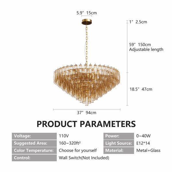 English Elm 37" Gold 14-Light Modern Chandelier with Tiered Smoke Glass Shades, LED-Ready Flush Mount Elegance W1340P332565
