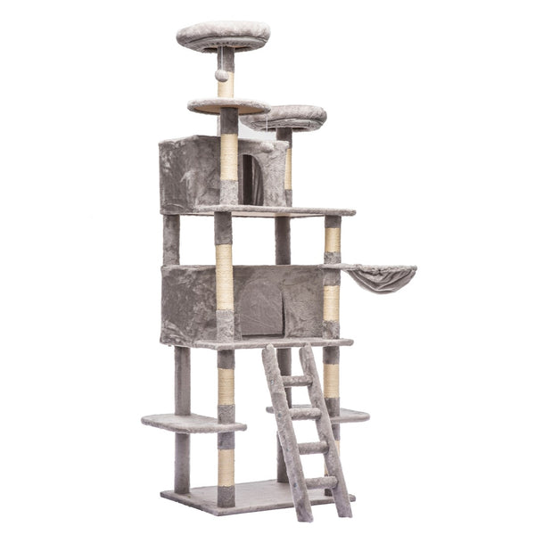 English Elm Large 7 Tier Plush Cat Tree with Dual Condos Hammock Sisal Posts for Multi Cat Homes Gray W1578P447623