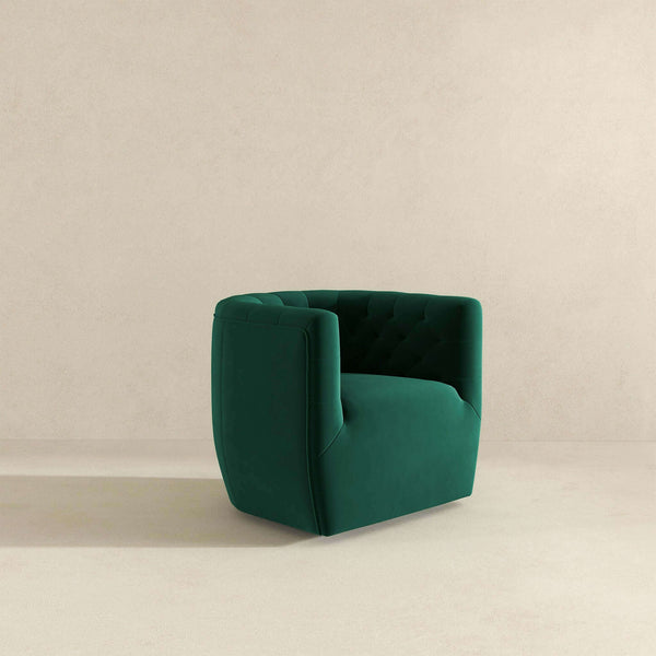 English Elm Ashcroft Furniture - Delaney Tufted Velvet Swivel Chair with Solid Wood Legs, Ergonomic Angled Back and Foam Support Green B183P281228