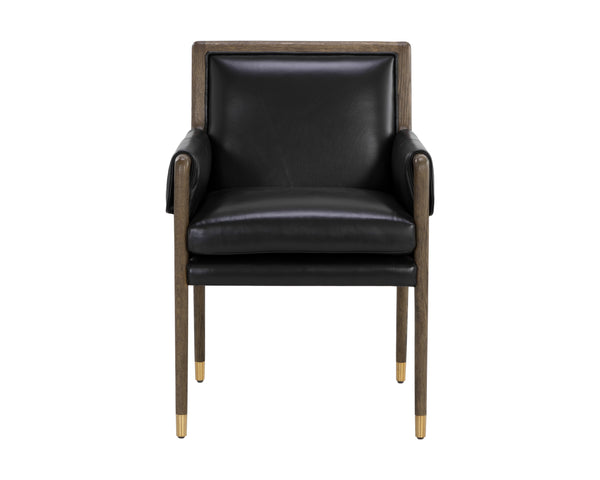 Sunpan Mauti Dining Armchair: Vintage-Inspired Design with Rustic Charm and Handcrafted Leather Elegance Distressed Brown / Cortina Black Leather