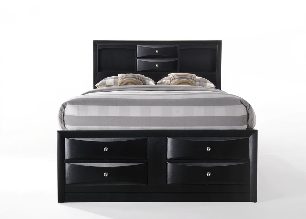English Elm Ireland Black Finish Queen Bed With Smart Storage & Bookcase Headboard For Modern Bedrooms B2726S00497
