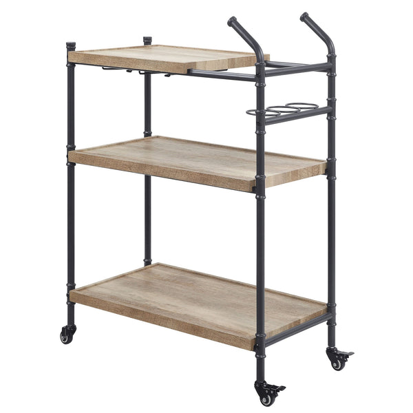 English Elm Oak Industrial Rustic Serving Cart with Stemware Racks, Locking Wheels & Ample Storage Space B062P186435