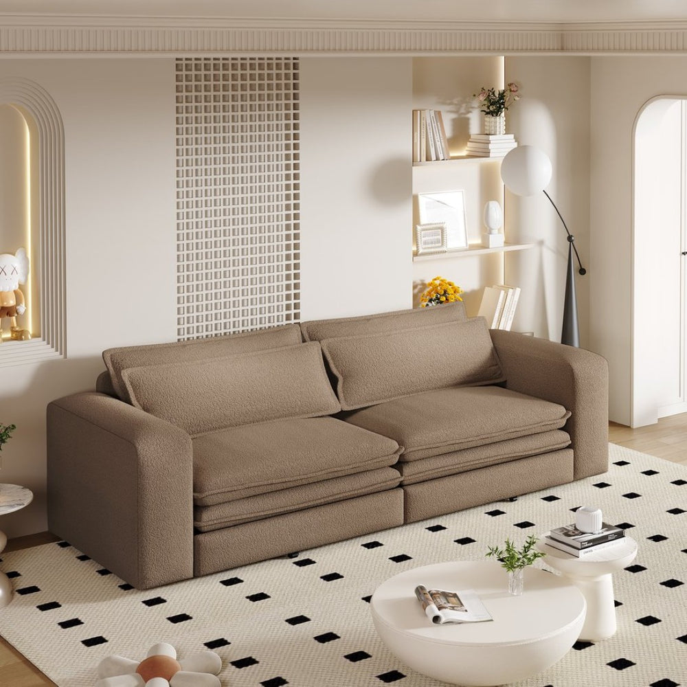 English Elm 93" King Sleeper Sofa Convertible Teddy Plush 3 Seat Couch with Recliner Living Room W1885S00315