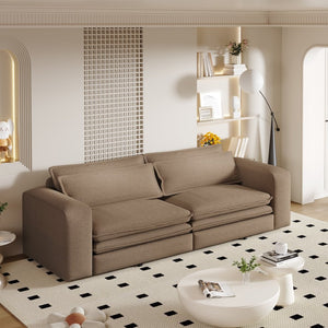 English Elm 93" King Sleeper Sofa Convertible Teddy Plush 3 Seat Couch with Recliner Living Room W1885S00315