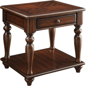 English Elm Farrel Parquet Top Walnut End Table with Drawer and Open Shelf for Living Room B2726P484476
