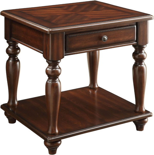 English Elm Farrel Parquet Top Walnut End Table with Drawer and Open Shelf for Living Room B2726P484476