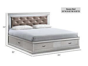 English Elm Lorana King Platform Bed with Led Lighting Tufted Faux Leather Glam Storage Frame White B078S00697