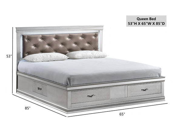 English Elm Lorana King Platform Bed with Led Lighting Tufted Faux Leather Glam Storage Frame White B078S00697