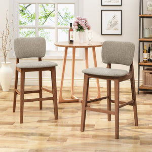 English Elm Christopher Knight Home® - BAR CHAIR Mid-Century Fabric Barstool with Rubberwood Tapered Legs, Modern Lounge Accent, Set of Two Beige 63560.00BGE