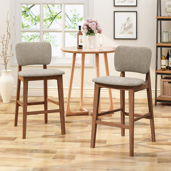 English Elm Christopher Knight Home® - BAR CHAIR Mid-Century Fabric Barstool with Rubberwood Tapered Legs, Modern Lounge Accent, Set of Two Beige 63560.00BGE