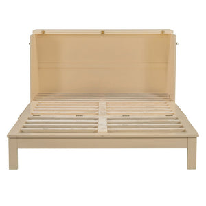 English Elm Queen Murphy Wall Bed with Usb Ports Storage Drawers and Cabinet Style Panel Front Gold N708S00010G