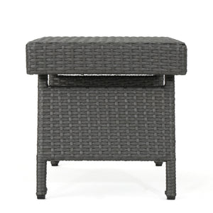 English Elm Christopher Knight Home® - SALEM PE WICKER SNACK TABLE — Handcrafted Polyethylene Rattan Side Table with Iron Frame, No Assembly Required Grey 52006.00GRY