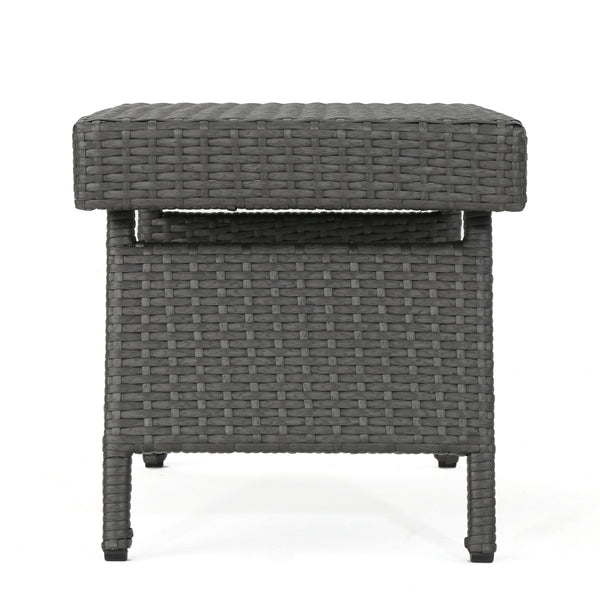 English Elm Christopher Knight Home® - SALEM PE WICKER SNACK TABLE — Handcrafted Polyethylene Rattan Side Table with Iron Frame, No Assembly Required Grey 52006.00GRY