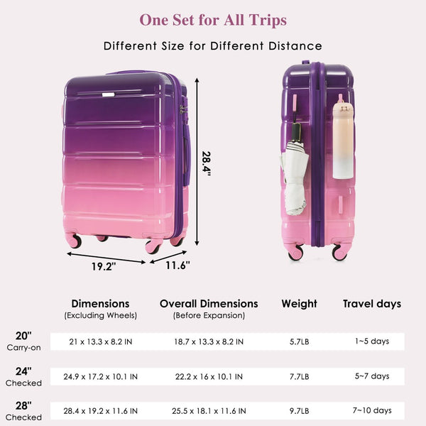 English Elm Luggage 3 Piece Hard Shell Spinner Set with Usb Port Airline Carry-on Travel N726P264892P