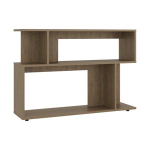 English Elm Asymmetrical Oak Sofa SideTable with Open Shelves & Top Shelf, Modern Engineered Wood Accent Table B200P363787
