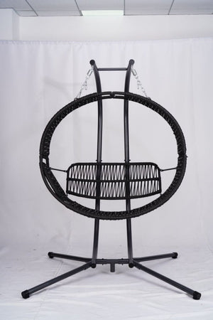 English Elm Double Hanging Egg Chair with Stand, Oversized 2-Person Rattan Swing, Convertible Recline, 700lb Capacity W2500P288856