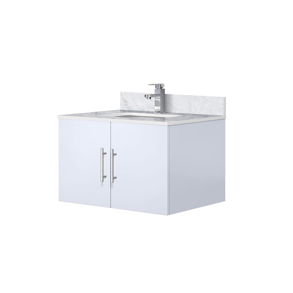 English Elm Glossy White Bath Vanity 30" W x 22" D with Carrara Marble Top, Soft-Close Storage & Chrome Faucet Set B2731P258590