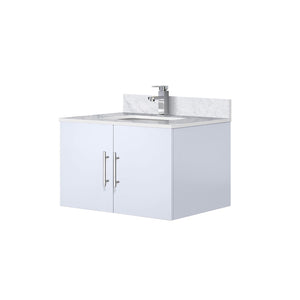 English Elm Glossy White Bath Vanity 30" W x 22" D with Carrara Marble Top, Soft-Close Storage & Chrome Faucet Set B2731P258590