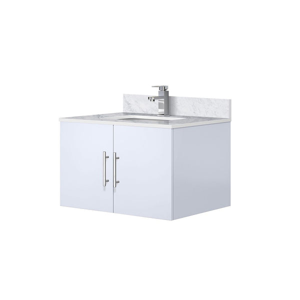English Elm Glossy White Bath Vanity 30" W x 22" D with Carrara Marble Top, Soft-Close Storage & Chrome Faucet Set B2731P258590