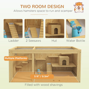English Elm Pawhut Fir Wood Hamster Habitat Two Level Gerbil Enclosure with Ladder and Seesaw W2225P173819