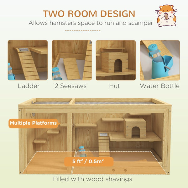 English Elm Pawhut Fir Wood Hamster Habitat Two Level Gerbil Enclosure with Ladder and Seesaw W2225P173819