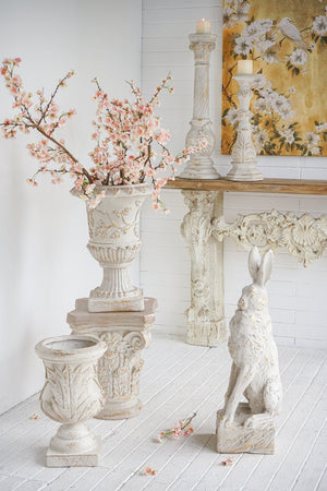English Elm 14x14x20.3" Classical Magnesium Urn Planter Ornate Carved Relief Antique White Finish W2078P494882